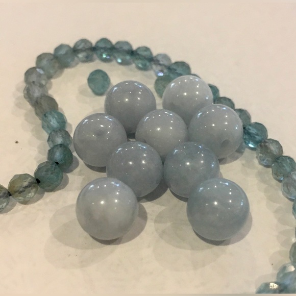 HAND CRAFTED Upcycled Blue White Silver Necklace earring set Feminine Delicate - Picture 11 of 14